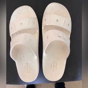 CROCS Dual-Strap Slide Sandals in Light Cream